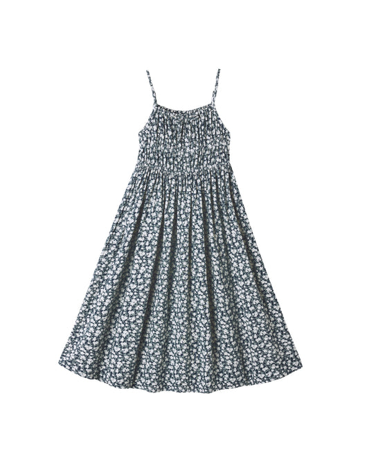 Navy floral Delia dress by Rylee & Cru, featuring a lightweight fabric, long sleeves, and a flowy silhouette for girls.