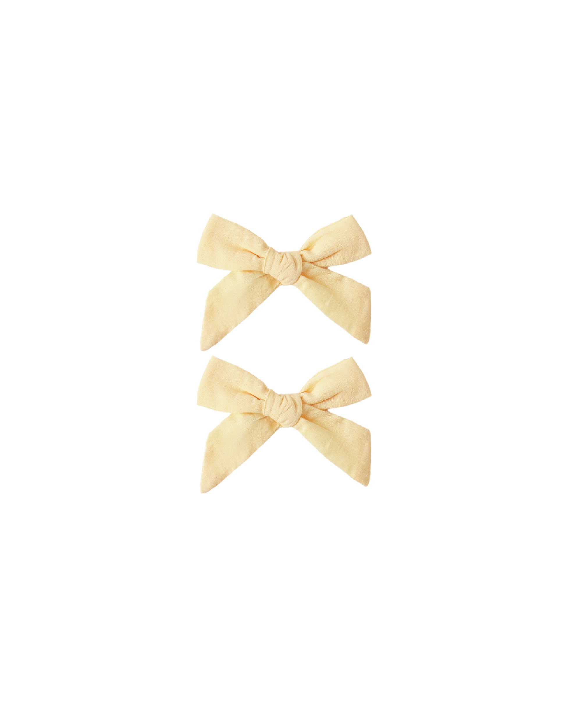 Rylee & Cru Lemon Bows set of 2, yellow fabric hair accessories with lemon print, for children's hairstyles.