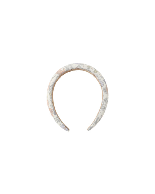 Rylee & Cru Bloom padded headband in ivory with floral design, soft fabric, and padded comfort for babies and toddlers.