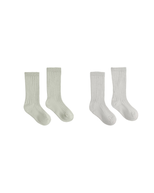 Rylee & Cru Fog and Sage ribbed socks 2-pack, soft knit with ribbed texture, suitable for babies and toddlers.