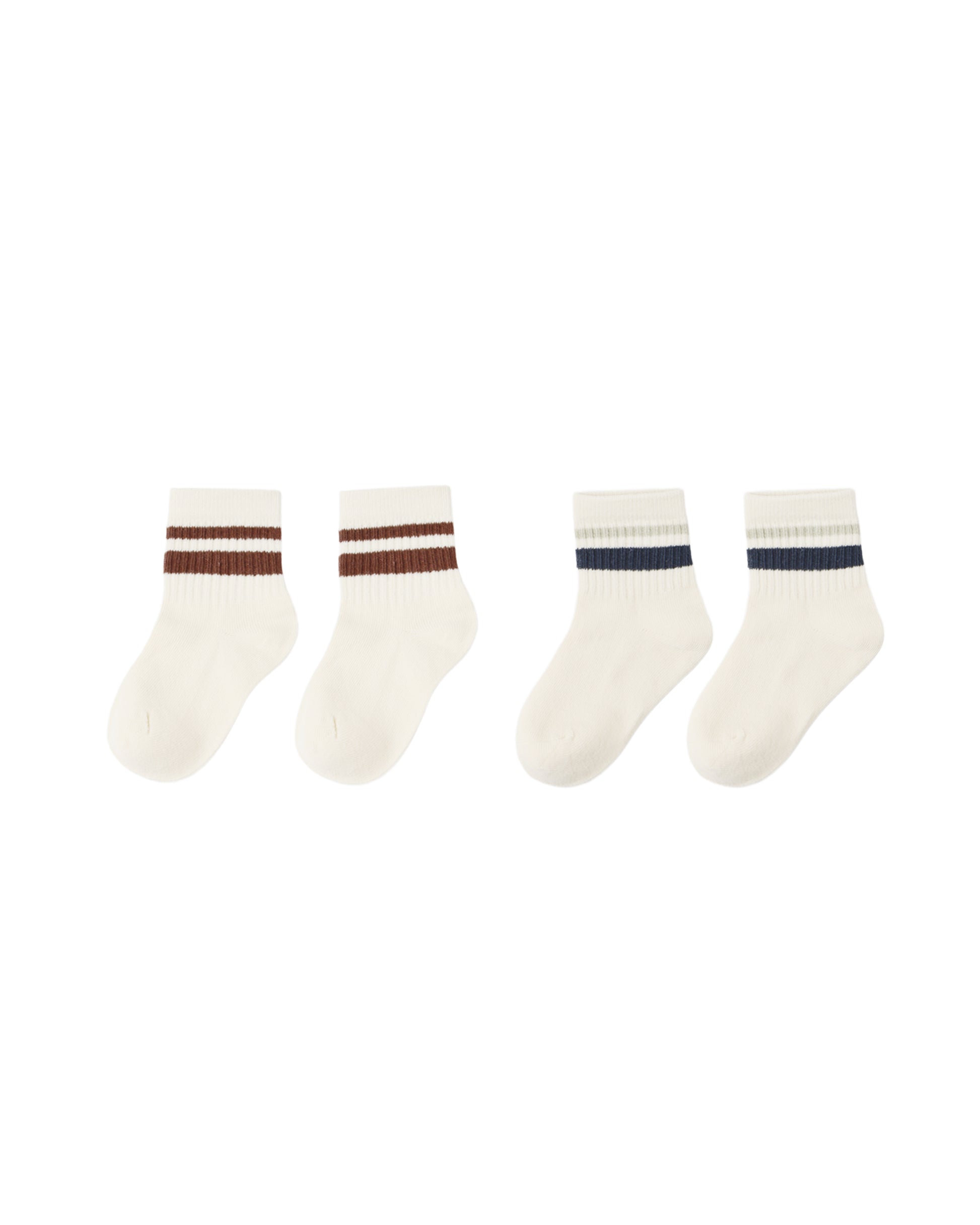 Mulberry stripe socks in natural and navy from Rylee & Cru, soft cotton knit, 2-pack for babies and toddlers.