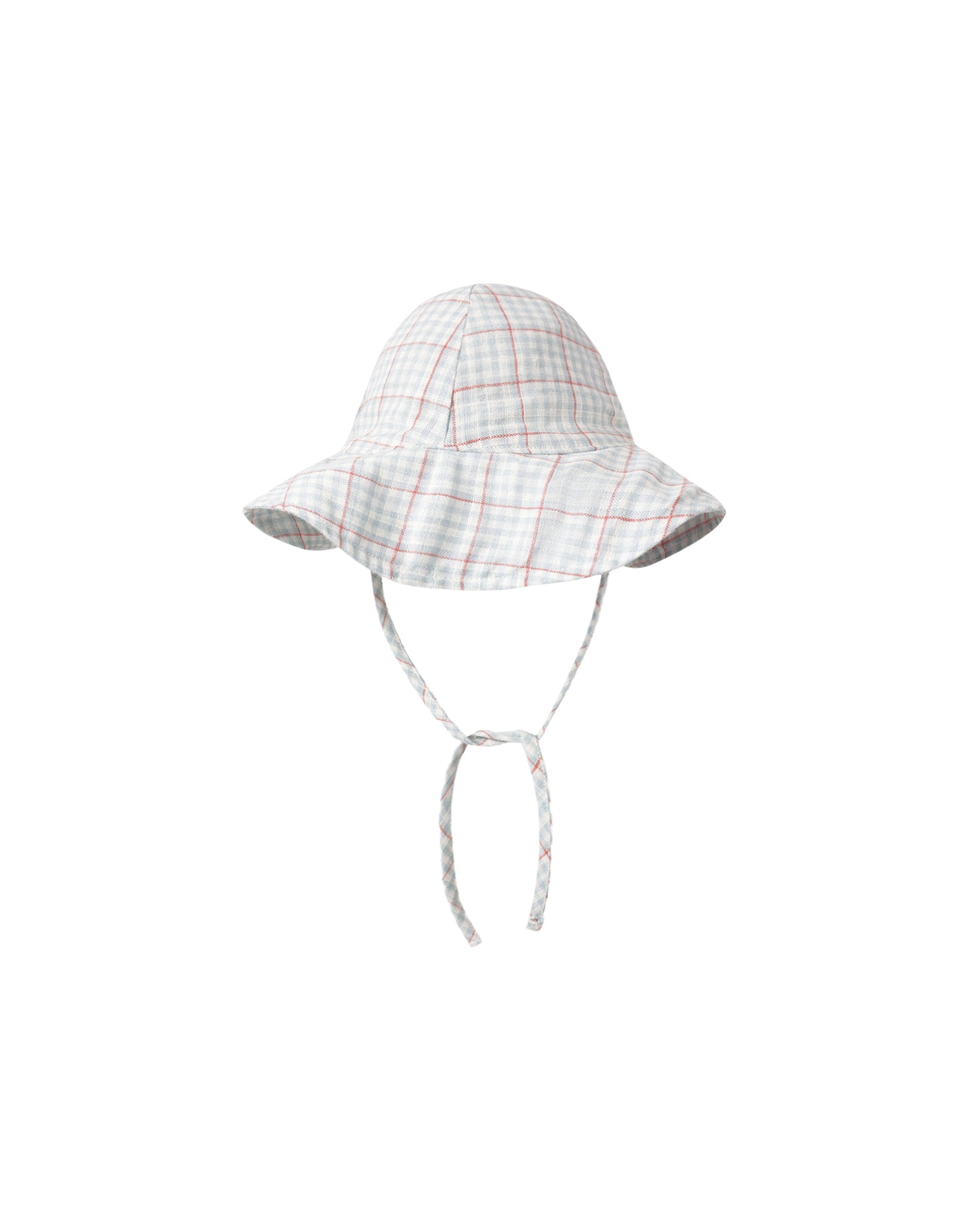 Light blue plaid floppy sun hat by Rylee & Cru with wide brim and soft fabric for sun protection and stylish summer wear.