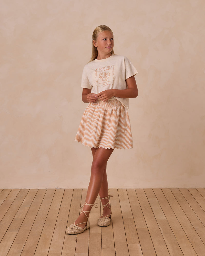 Rylee & Cru - Teen Grapefruit Stripe Smocked V Mini Skirt