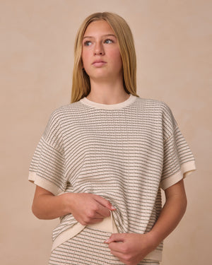 Rylee & Cru - Teen Boxy Crop Knit Tee || Sage Stripe