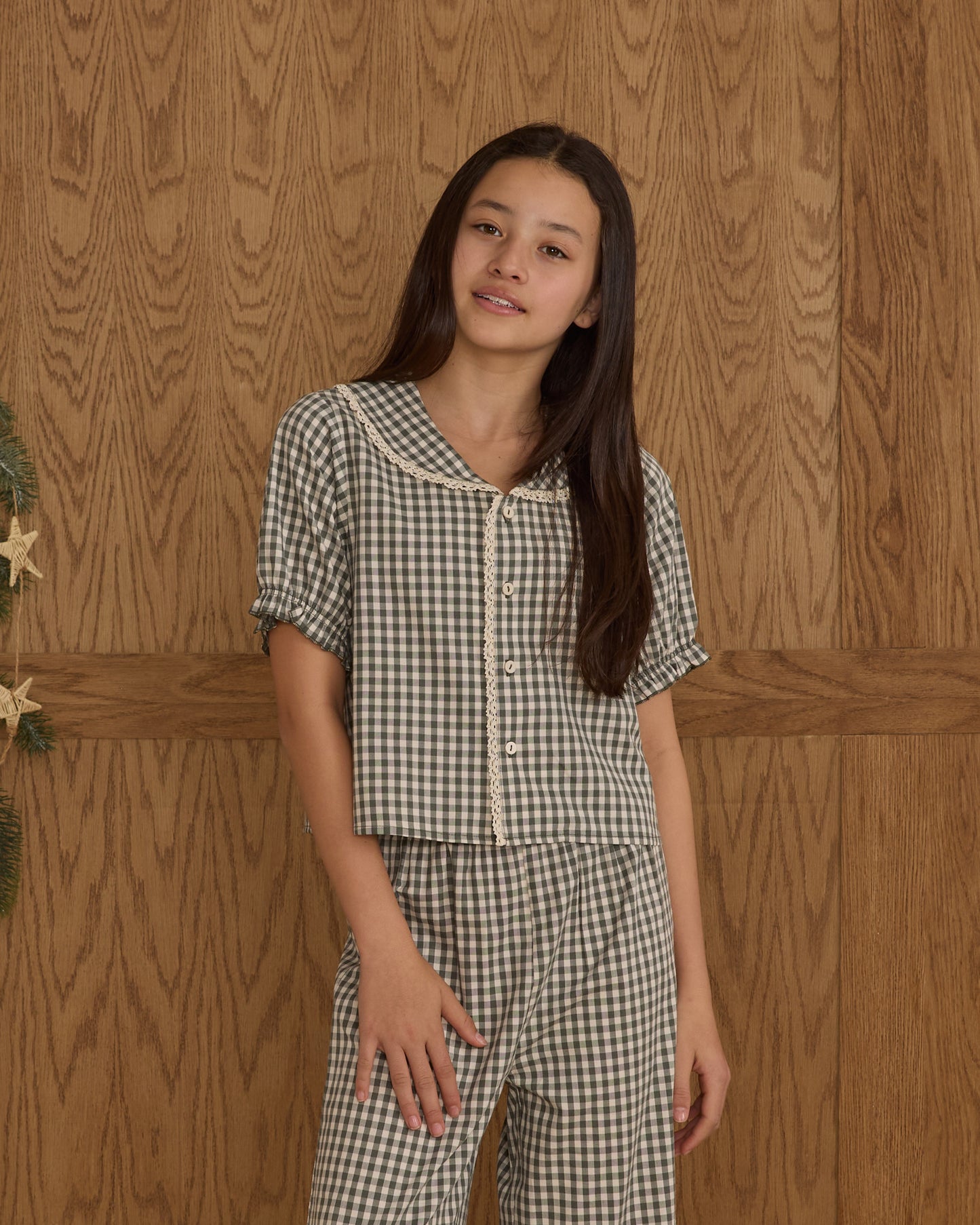 Teen Evergreen Gingham Ruffle Pajamas