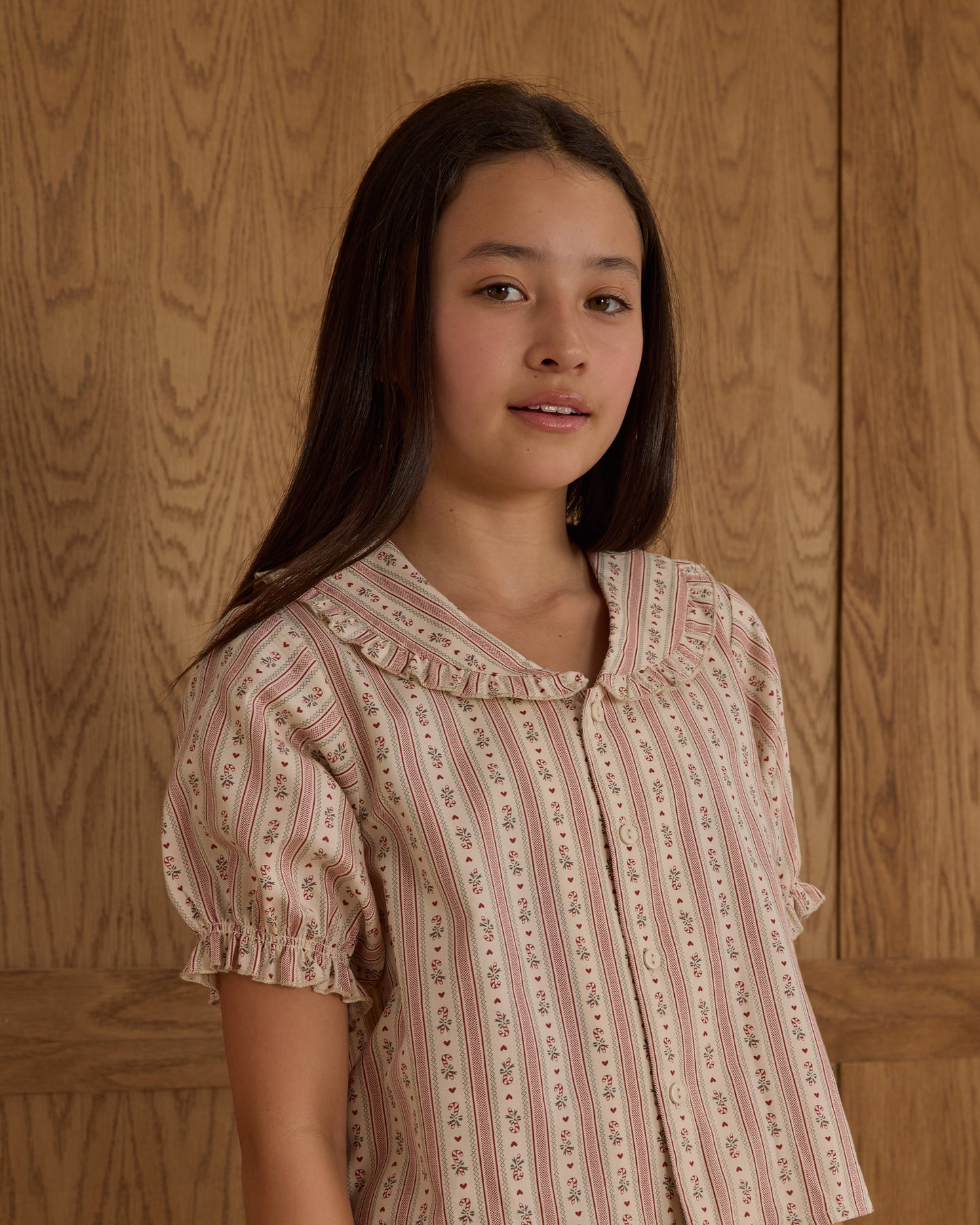Teen Candy Cane Stripe Ruffle Pajamas