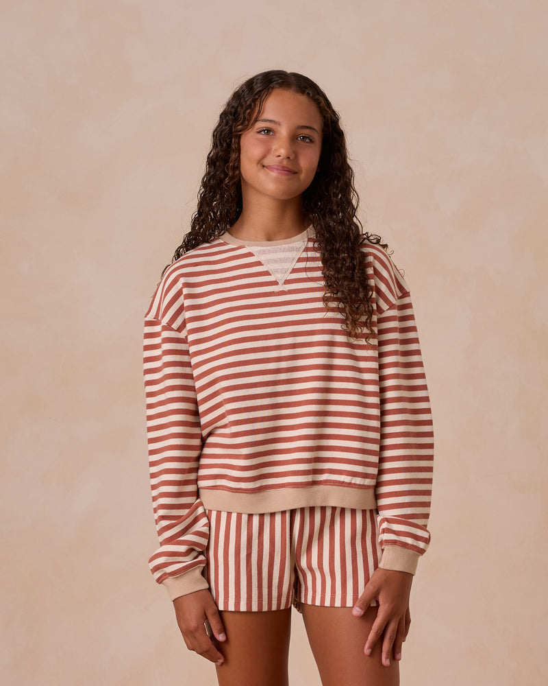 Rylee & Cru - Teen Oversized Crew and Short Set || Poppy Stripe