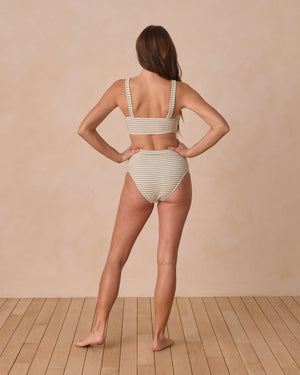 Rylee & Cru - Women's Banded High Cut Bikini Bottom || Sage Stripe