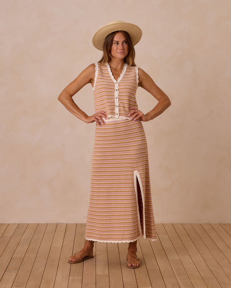 Rylee & Cru - Women's Pink Stripe Knit Midi Skirt