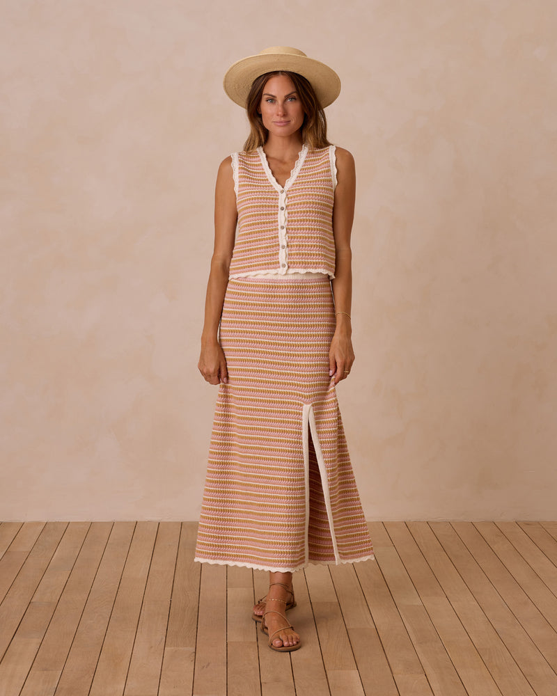 Rylee & Cru - Women's Pink Stripe Knit Midi Skirt