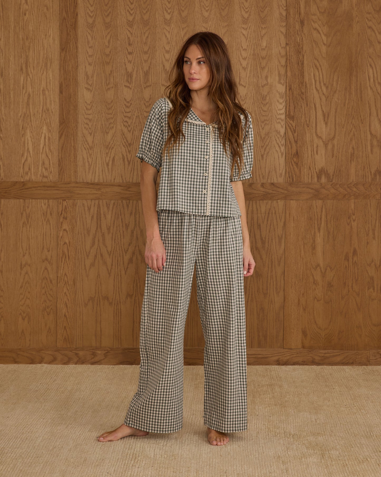 Women's Evergreen Gingham Ruffle Pajamas
