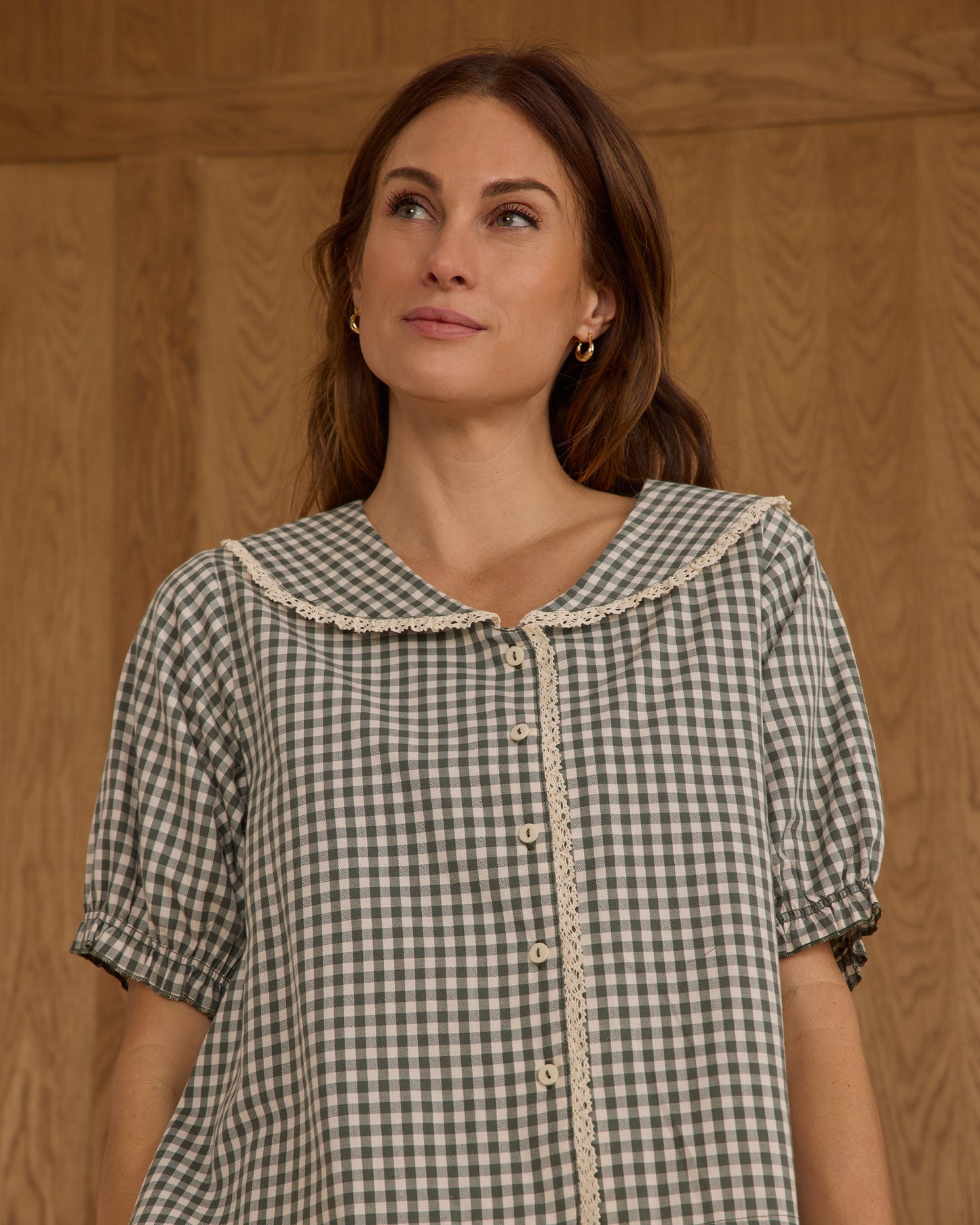 Women's Evergreen Gingham Ruffle Pajamas