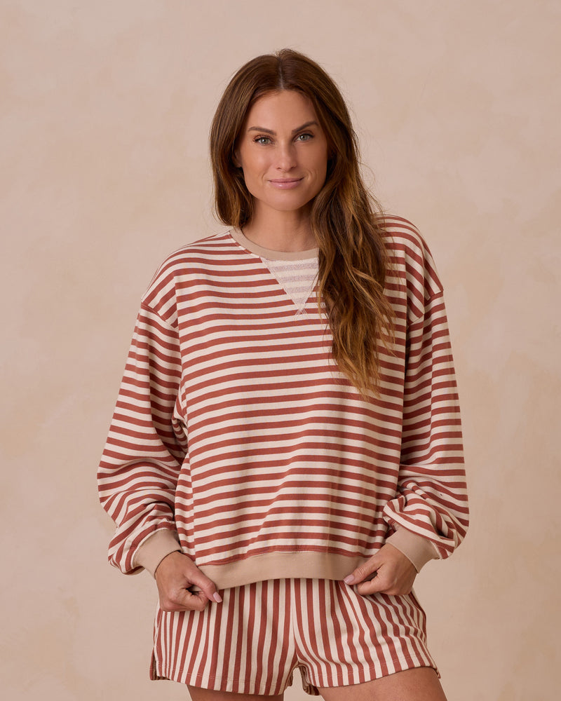 Rylee & Cru - Women's Oversized Crew and Short Set || Poppy Stripe