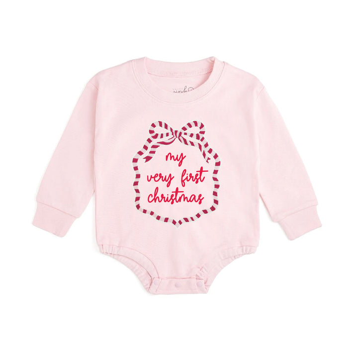My First Christmas Sequin Bow Patch Long Sleeve Romper