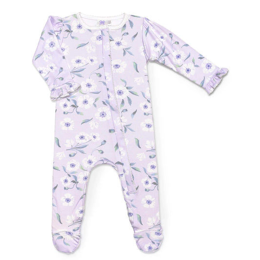 Lavender Bow - White Poppy RUFFLE Footie
