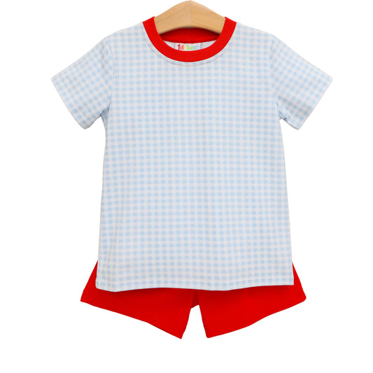 Southern Summer Gingham Graham Short Set by Jellybean, featuring a gingham print and comfortable fit on a model.