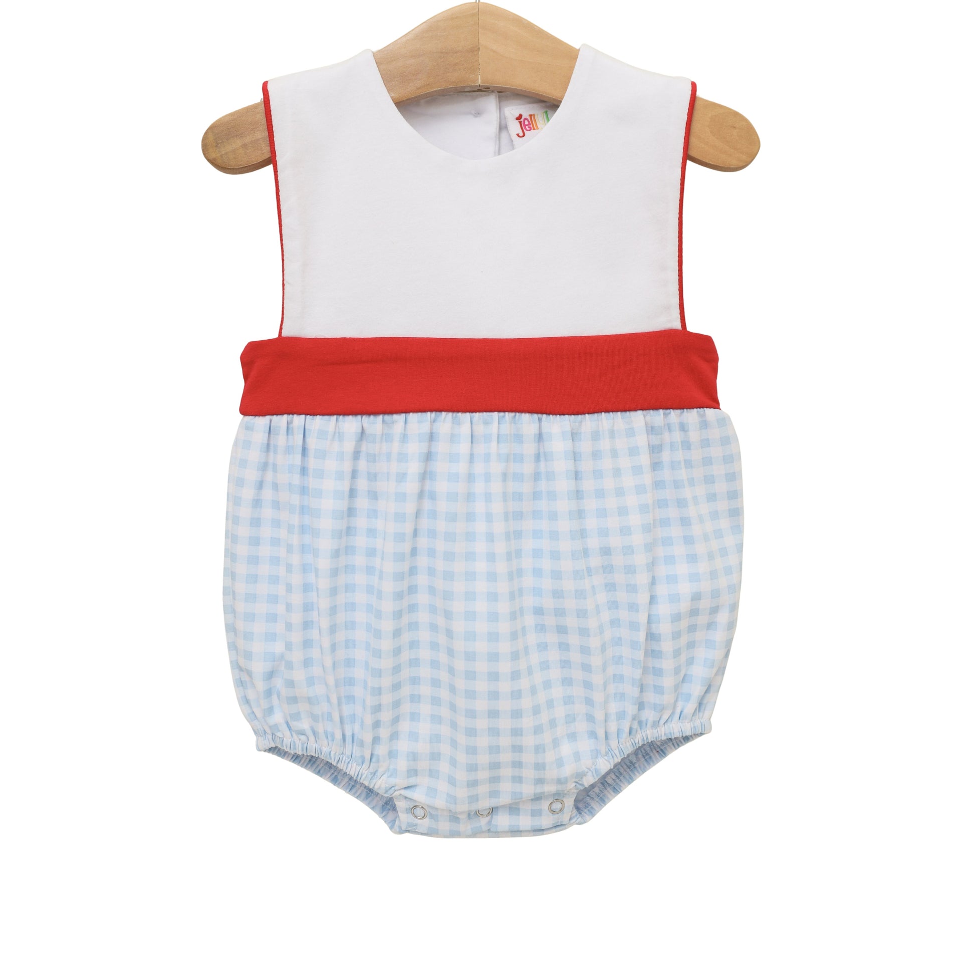 Sweet E's Children's Boutique Southern Summer Gingham Benjamin Bubble, pink and white gingham toddler romper with bow details.