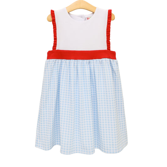 Southern Summer Gingham Sophia Dress by Jellybean, featuring a vibrant gingham pattern and sleeveless design for warm weather.