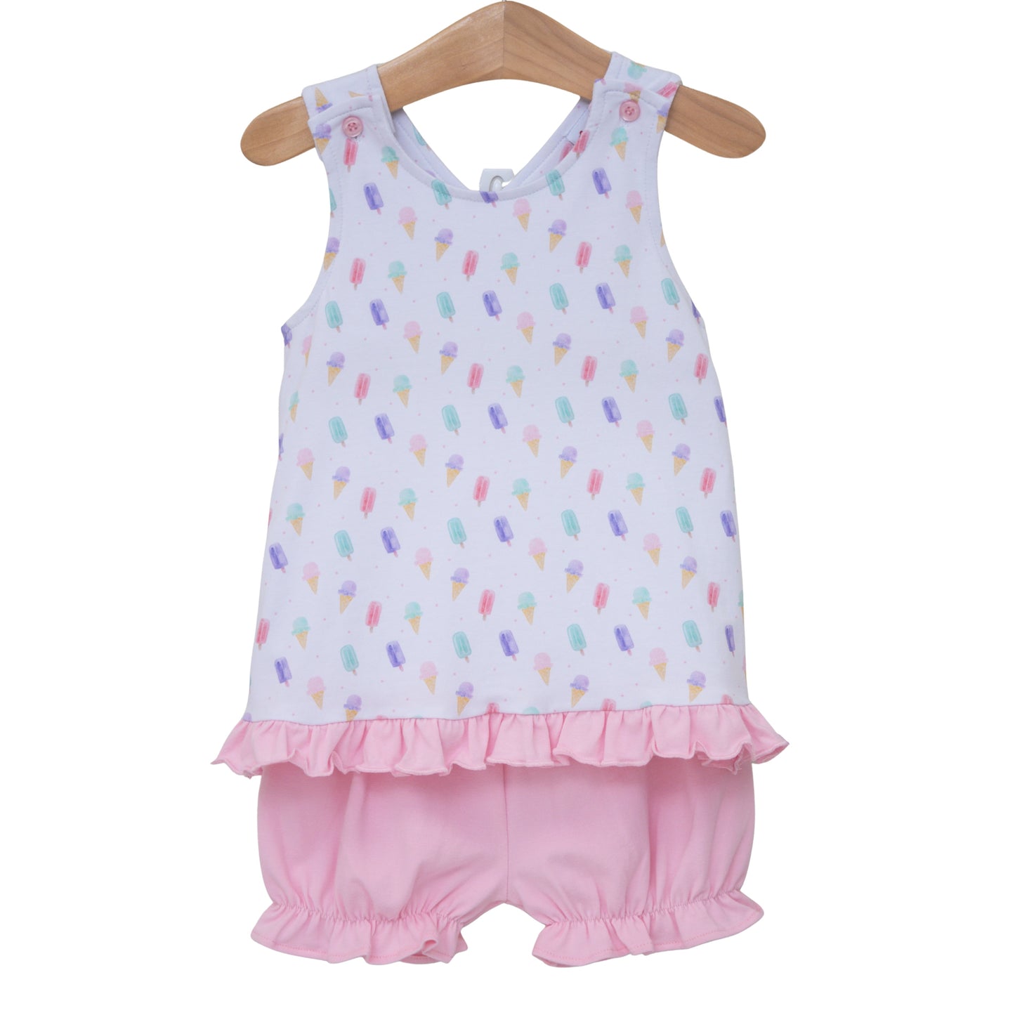 Jellybean Summertime Sweets swing back bloomer set for girls, featuring colorful floral patterns and soft fabric.