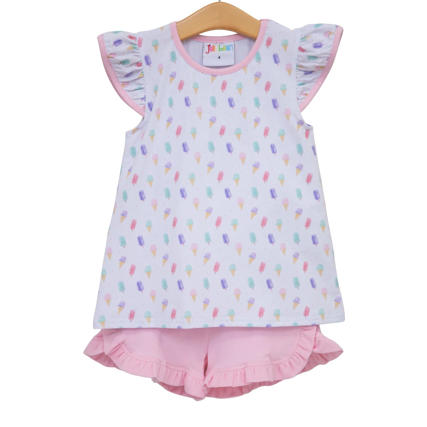 Jellybean Summertime Sweets Flutter Short Set for girls, featuring colorful floral print and lightweight fabric for warm weather.