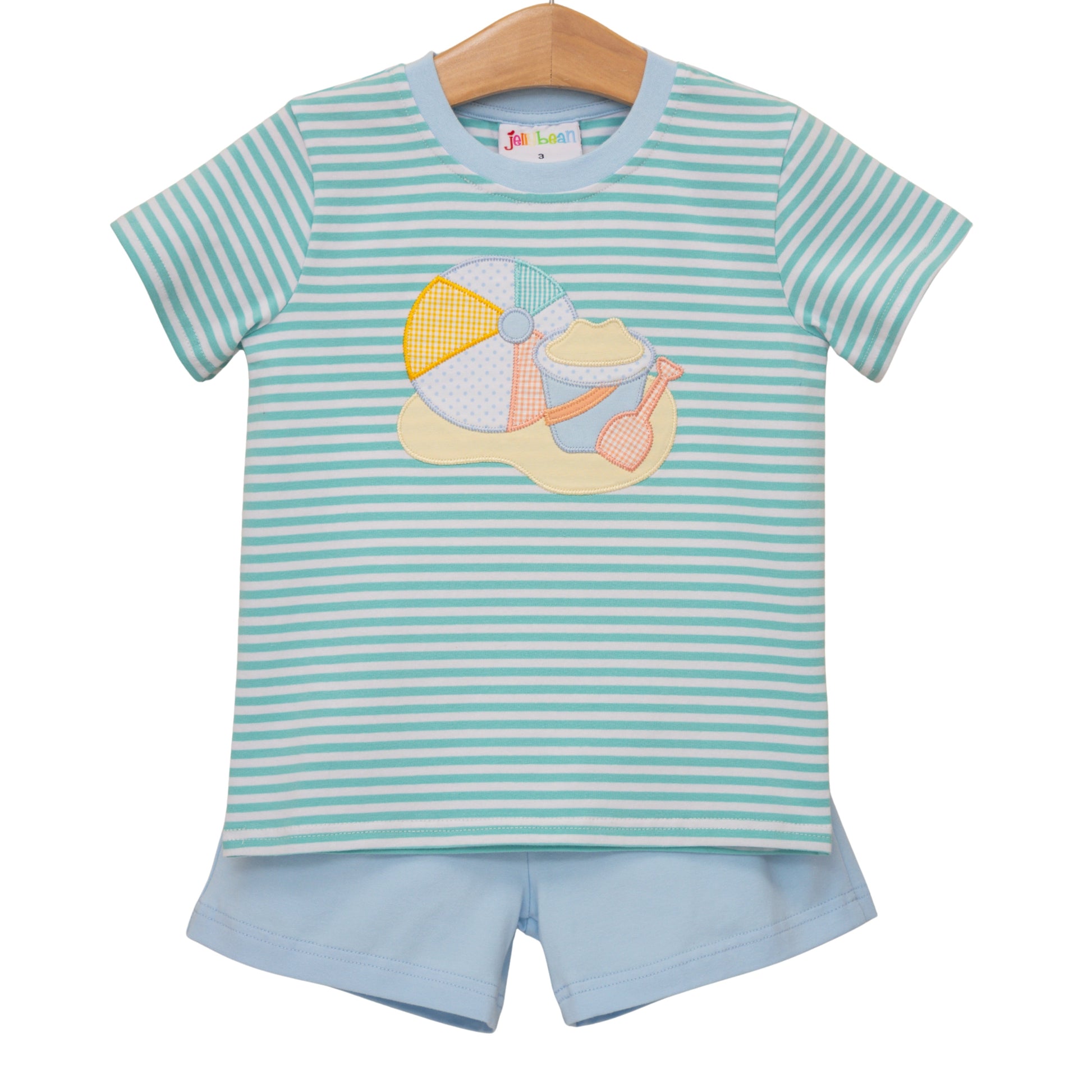 Jellybean Beach Days short set for girls featuring light, colorful fabric perfect for summer beach outings and casual wear.