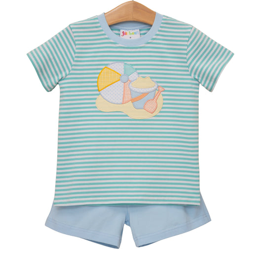 Jellybean Beach Days short set for women with colorful striped top and matching shorts, perfect for summer beach outings.