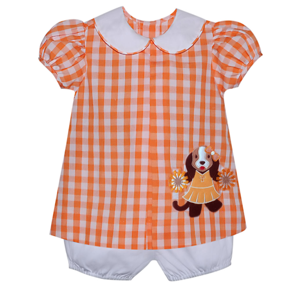 Remember Nguyen - Orange and White Gingham Bloomer Set with Smokey Appliqué