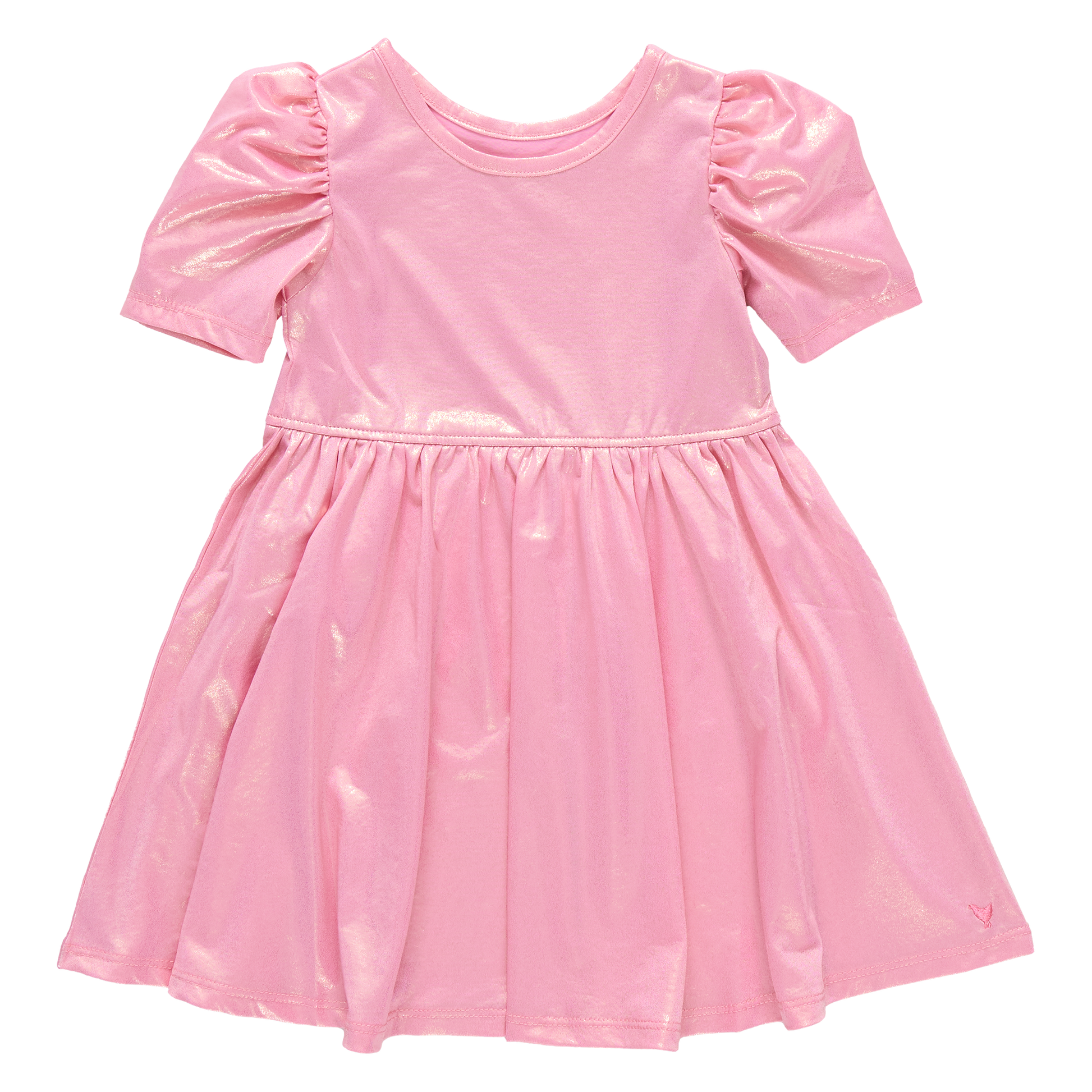Light pink girls' lame Laurie dress by Pink Chicken, featuring a shiny, stylish design with a comfortable fit and elegant details.