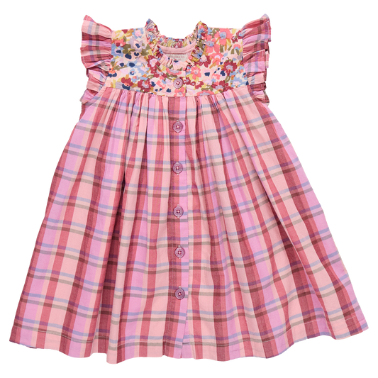 Burgundy Madras Plaid Girls Kaylee Dress