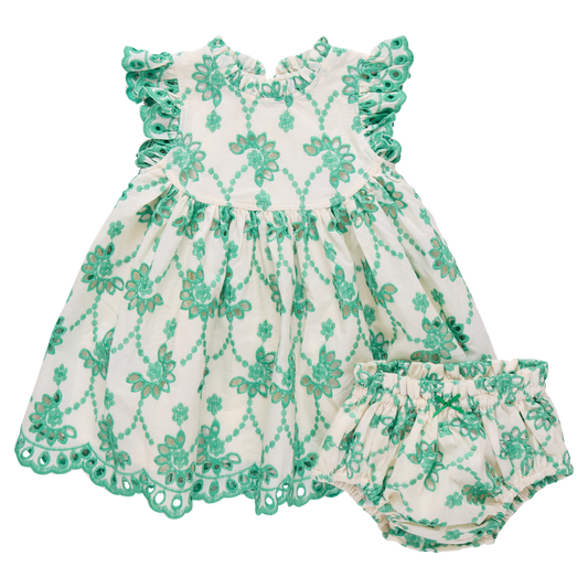 Kelly Green Eyelet Baby Girls Cynthia Dress Set