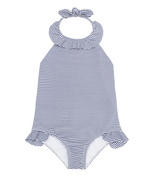 Minnow - Girls Harbor Stripe Ruffle Halter One Piece