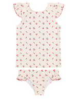 Minnow - Girls Summer Cherries Ruffle Sleeve Rashguard Set