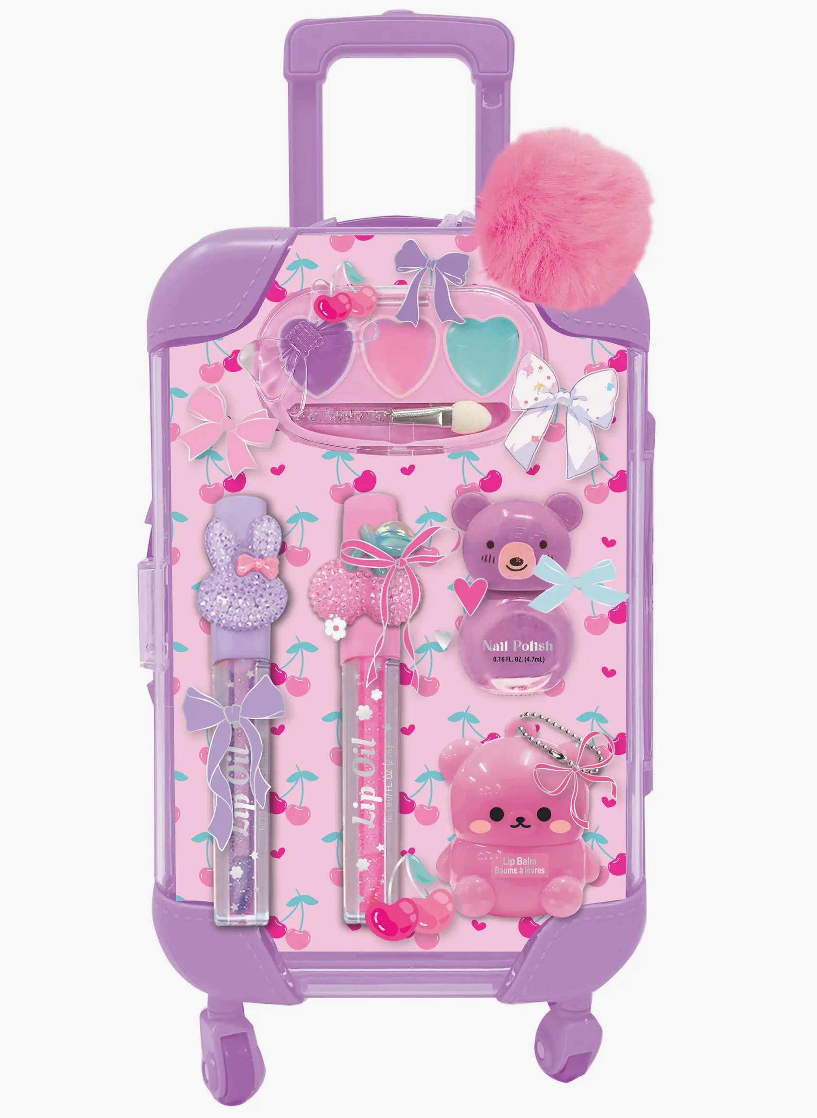 Cherry Mini Luggage Beauty case by Hot Focus, small pink travel-ready makeup and toiletries storage with cherry design.