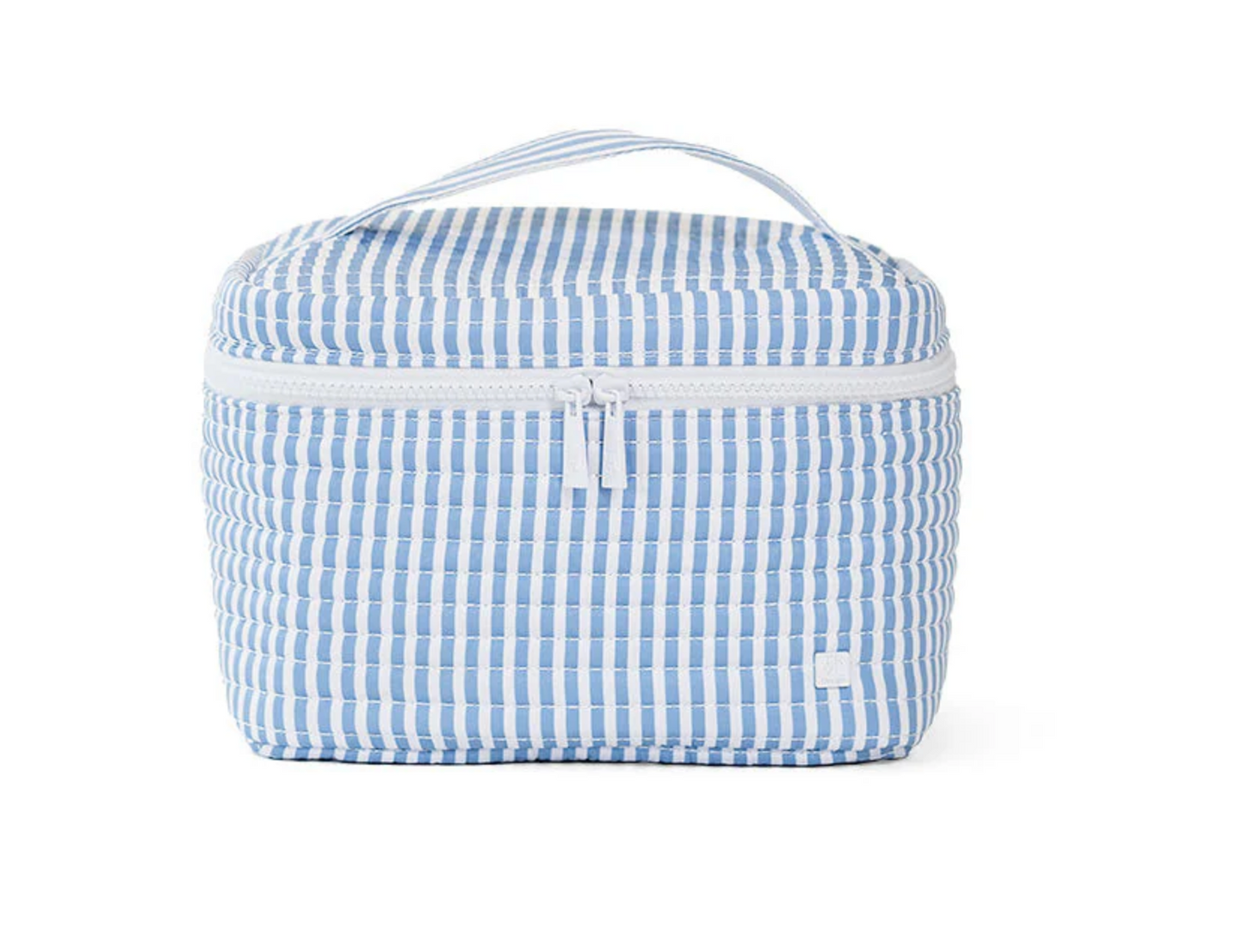 Quilted train set by TRVL Designs featuring colorful, soft fabric train with detailed stitching and playful design.