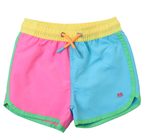 Ruffle Butts - Dolphin Hem Swim Trunks Neon Color Block