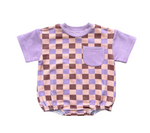 Babysprouts - Short Sleeve Colorblock Romper - Checker in Burlwood