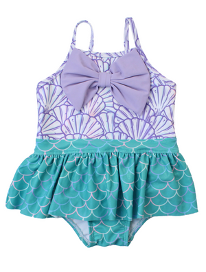 Ruffle Butts - Magical Mermaid Big Bow Skirted One Piece