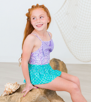 Ruffle Butts - Magical Mermaid Big Bow Skirted One Piece