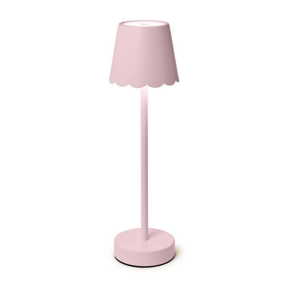 Two's Company - Pink LED Cordless Table Lamp with Scalloped Edge Shade