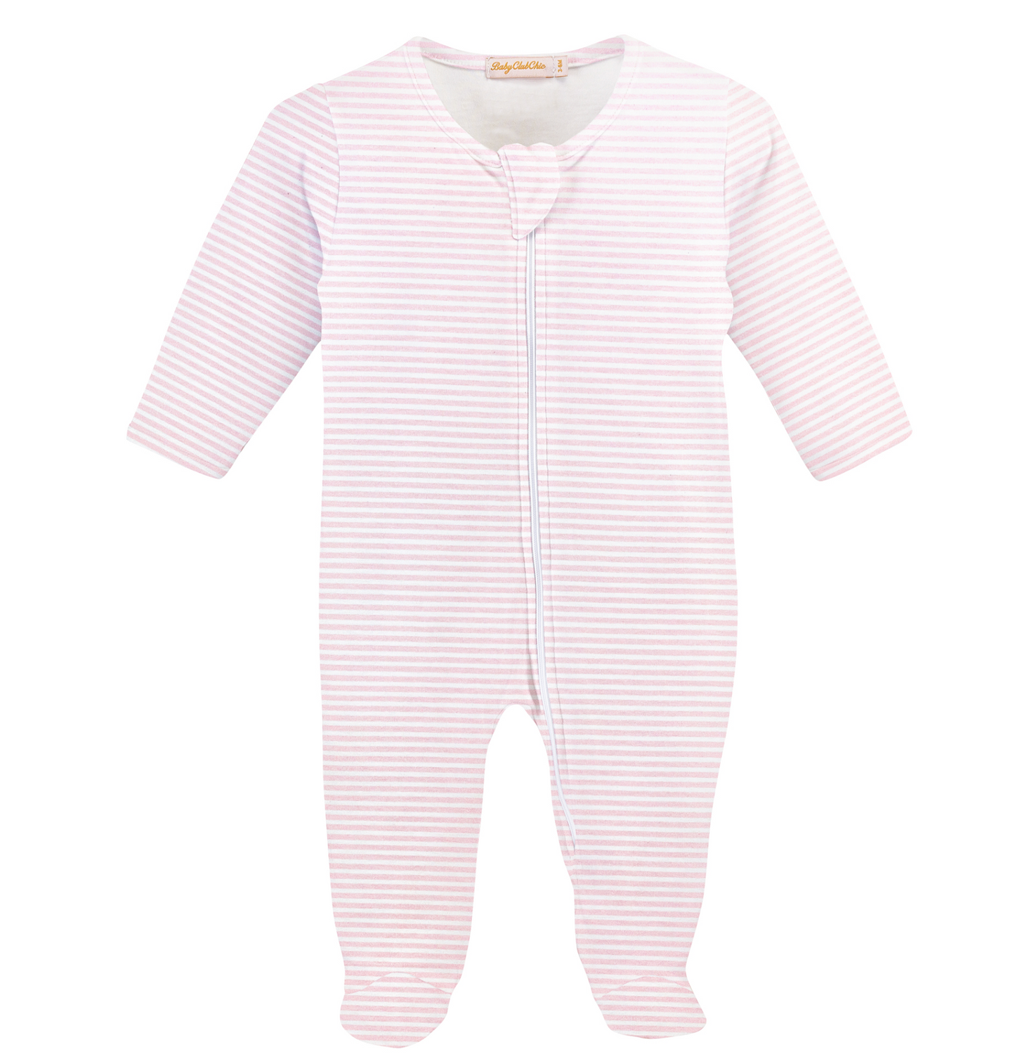 Baby Club Chic - Pink Stripes Printed Zip Footie
