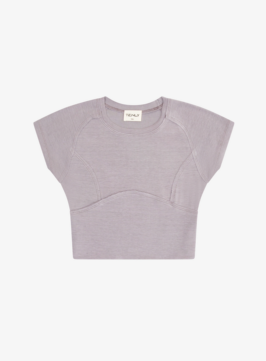 TENLY - Cobblestone Rayon Rib Cap Sleeve Baseball Tee
