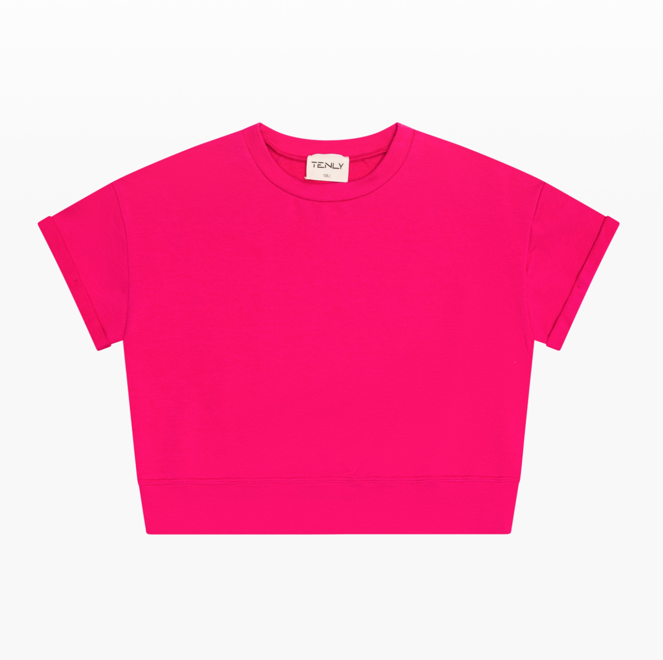 Cerise French Terry Rollup Sleeve Waistband Tee