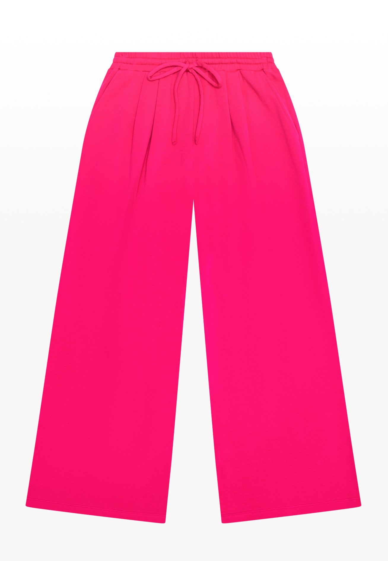 Cerise French Terry Pleated Wide Leg Pant