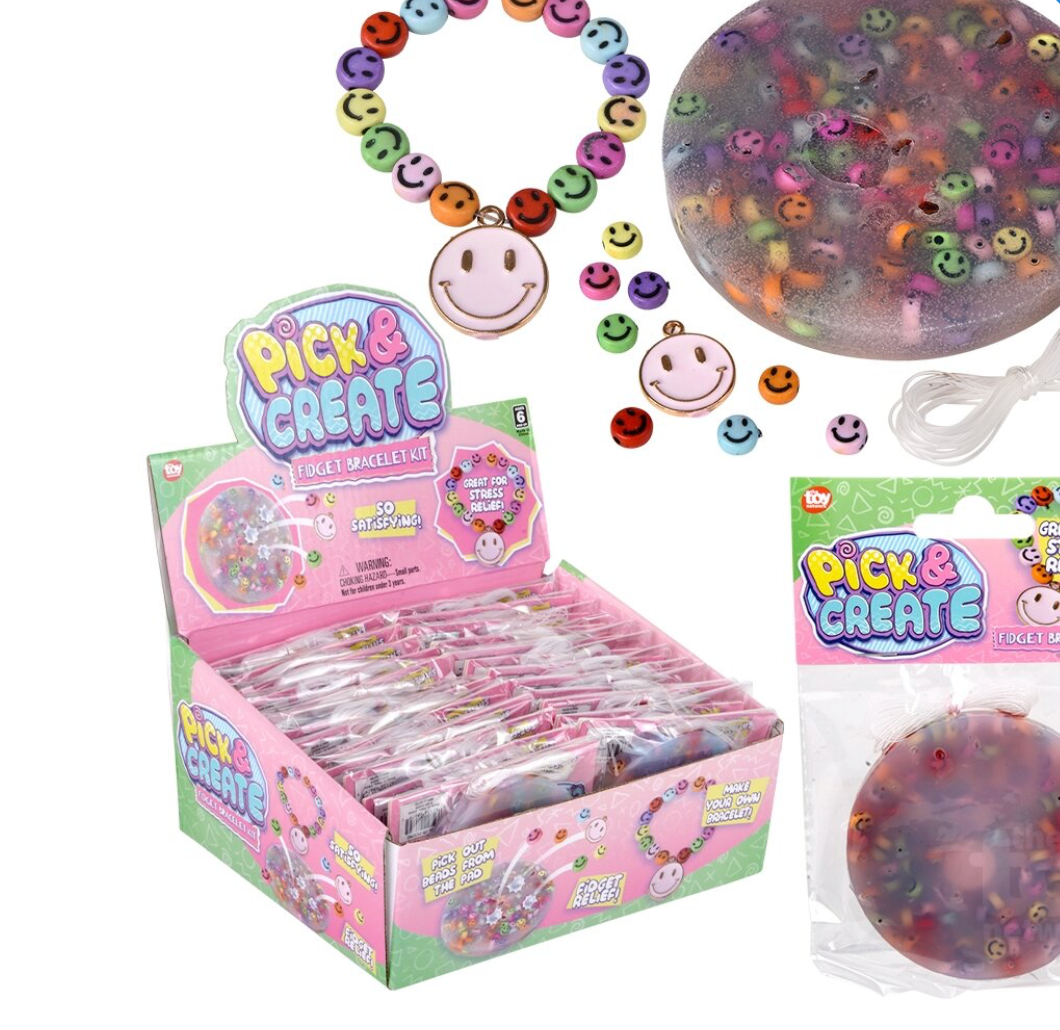 Beaded fidget bracelet with Smile Beads from Pick N Create by The Toy Network, featuring colorful beads and playful design.