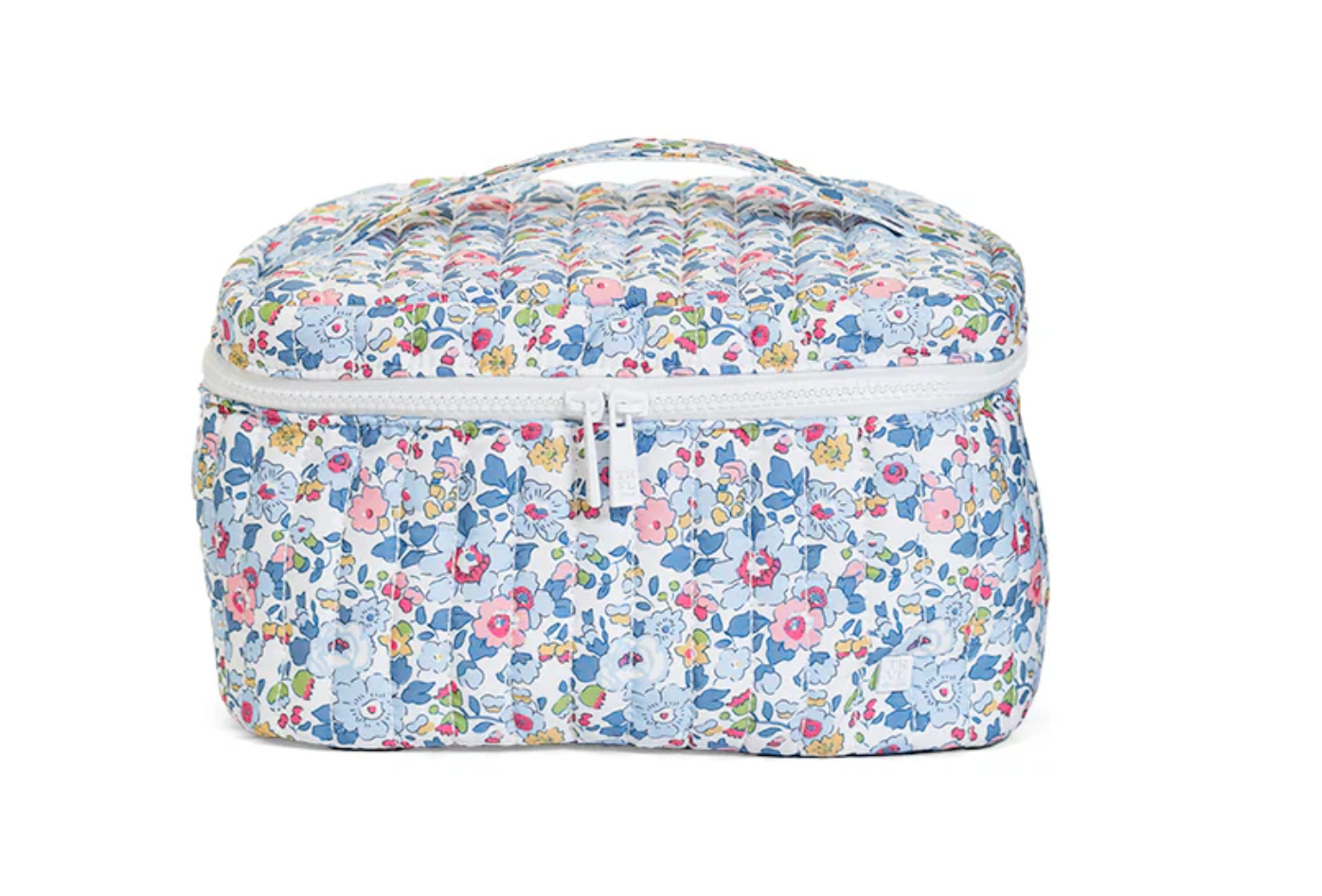 TRVL Designs quilted train set with colorful fabric, featuring a train engine and cars, perfect for children's play and bedding.