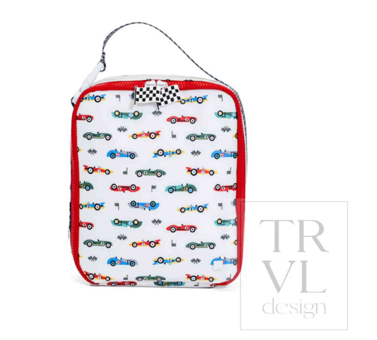 Insulated TRVL Designs lunch box bag with zipper closure and handle, perfect for carrying meals on the go.
