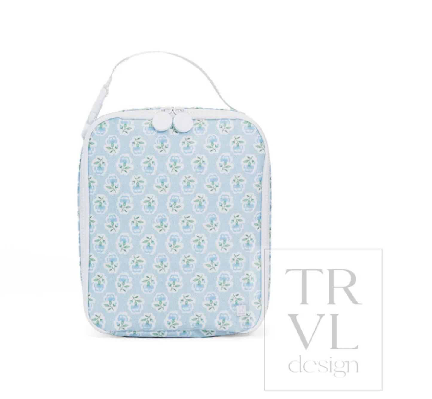TRVL Designs insulated lunch box bag with a sleek design, featuring a zipper closure and portable handle for easy carrying.