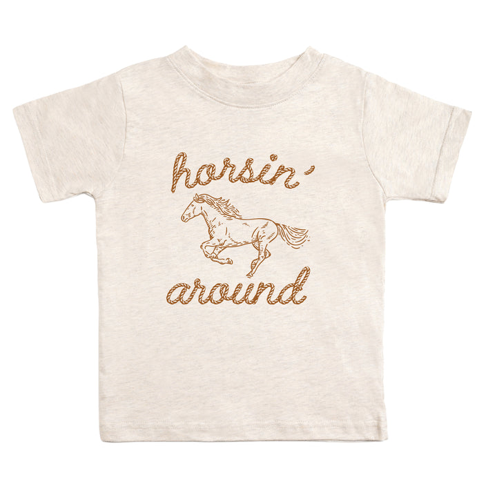 Sweet Wink Horsin' Around Western short sleeve T-shirt featuring a cowboy horse graphic on soft fabric.