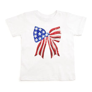 Sweet Wink - Patriotic Sequin Bow Patch Short Sleeve T-Shirt - White