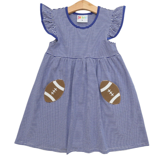 Blue and white Jellybean Let's Cheer! football pocket dress with playful cheerleader design, perfect for gameday cheerleading outfits.